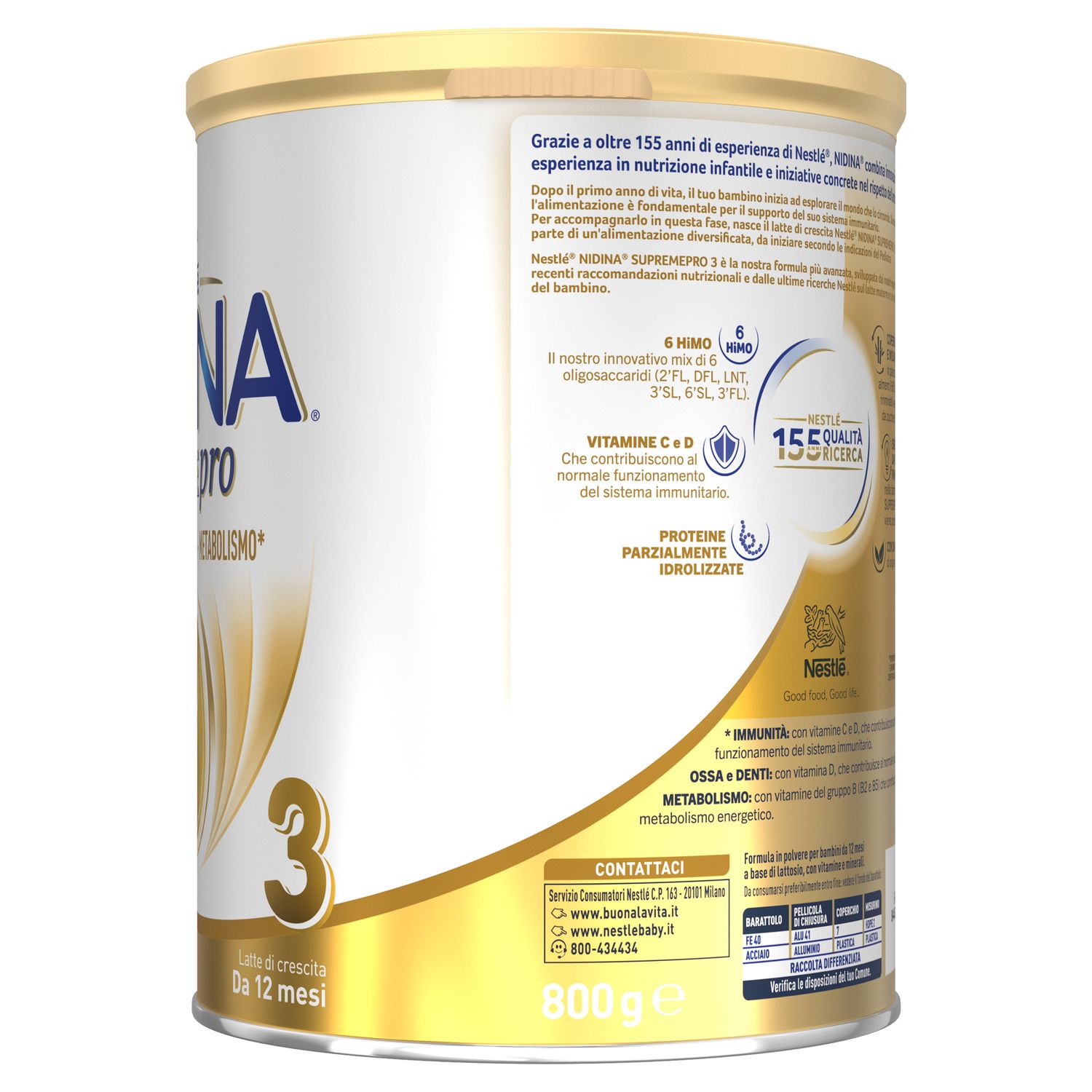 Nidina supremepro 3 latte di crescita polvere da 12 mesi, latta 800g - nestle' - Nestle'