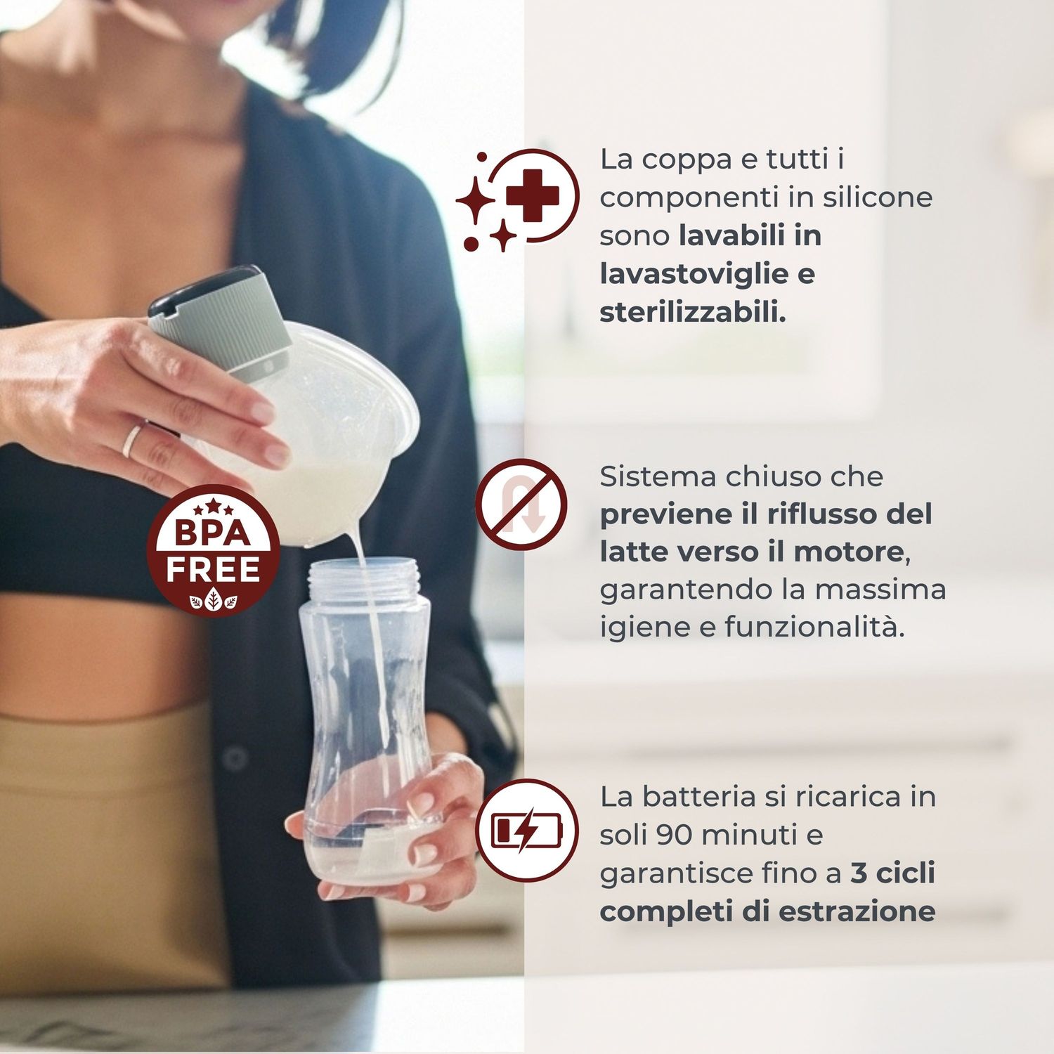 Tiralatte elettrico indossabile singolo materno comfort a 3 fasi - 1260w - nuvita - Nuvita