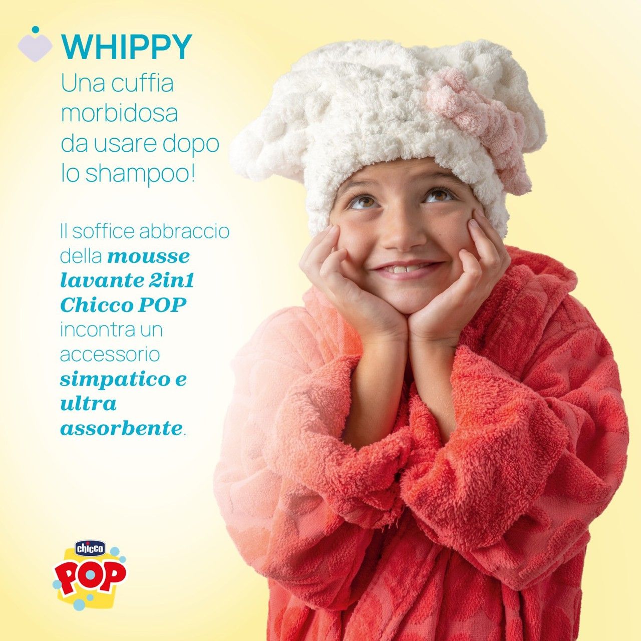 Mousse lavante corpo e capelli 200ml con cuffia whippy gift set - chicco - 