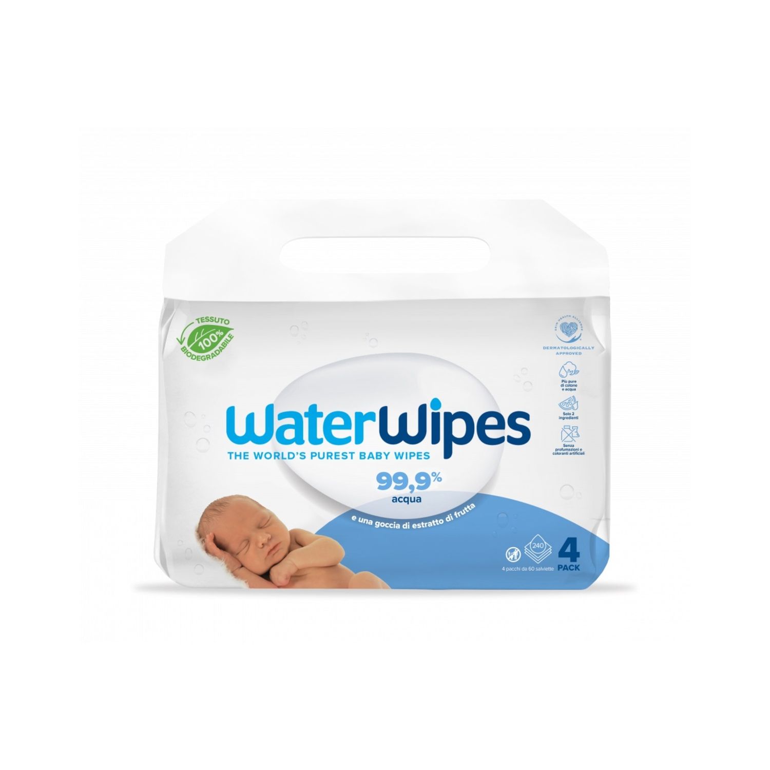 Salviette biodegradabili per bambini  – 4x60 (240 pezzi) - waterwipes - Water wipes