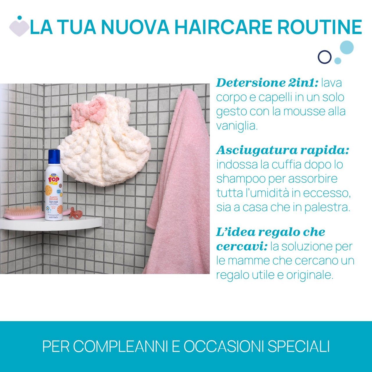 Mousse lavante corpo e capelli 200ml con cuffia whippy gift set - chicco - 