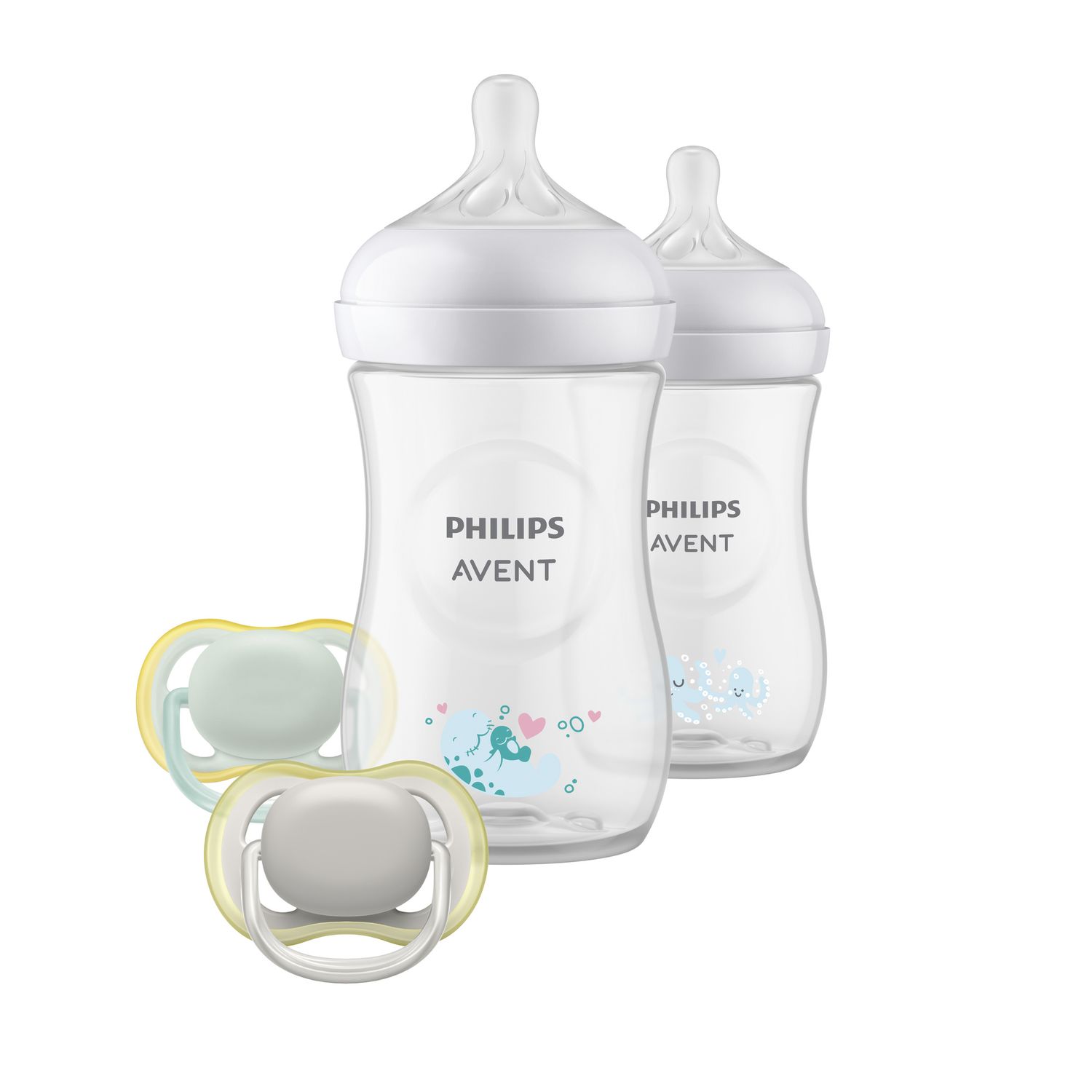 Set regalo con decorazioni mare e succhietti 2 biberon ciuccio ultra air - philips avent - Avent