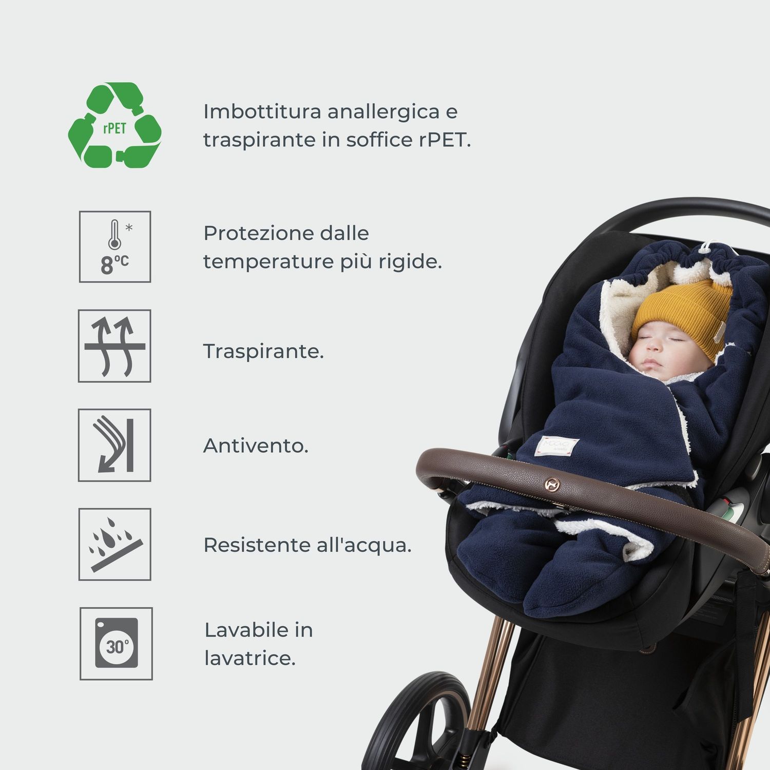 Copertina neonato con gambe e cappuccio cuddle / antracite e panna - 9100 - Nuvita