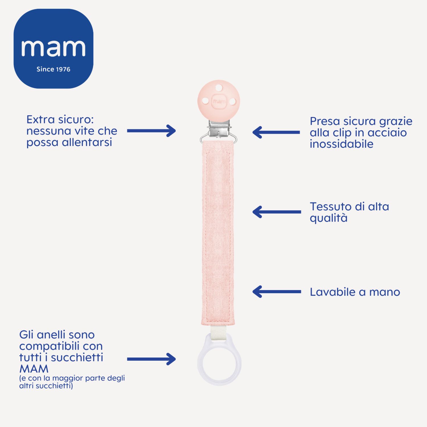 Mam clip catenella portaciuccio (set da 2), 0+ mesi regolabile, lavabile a mano, compatibili con tutti i succhietti mam, verde/azzurro - Mam