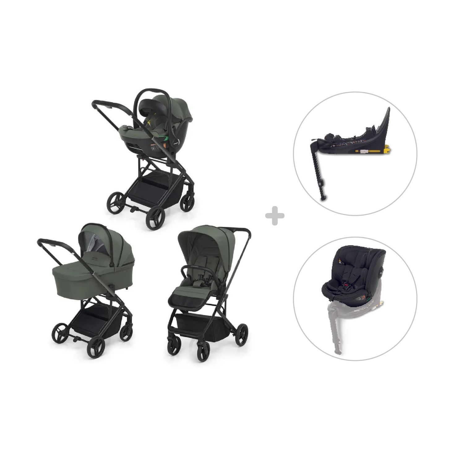 Foppapaedretti -trio tictoc olive i-size + base rotante disk nero + disk grow i-size  ebony 40-150 cm (da usare solo con base) - 
