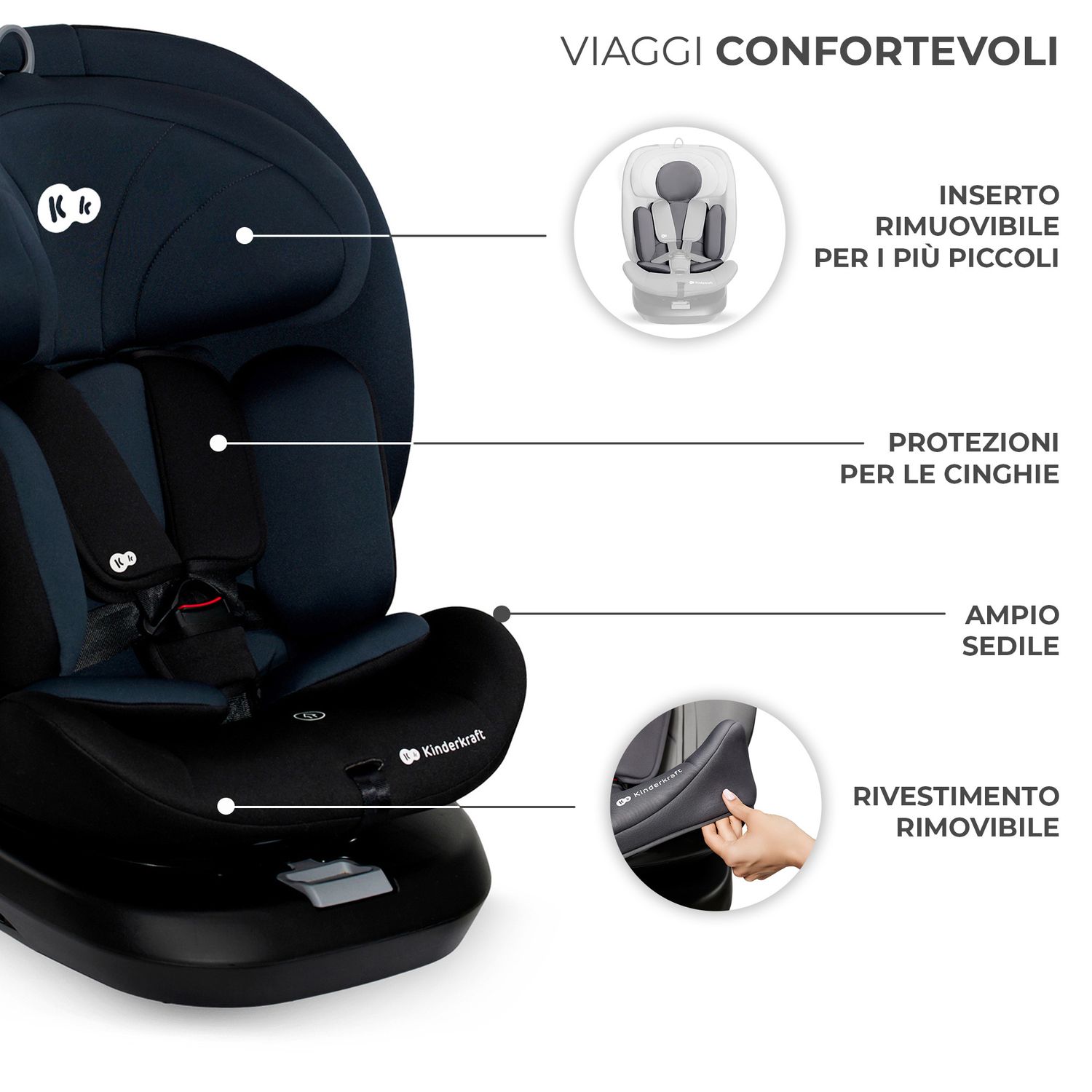 Kinderkraft seggiolino auto i-grow i-size black 40-150cm con base girevole - KinderKraft