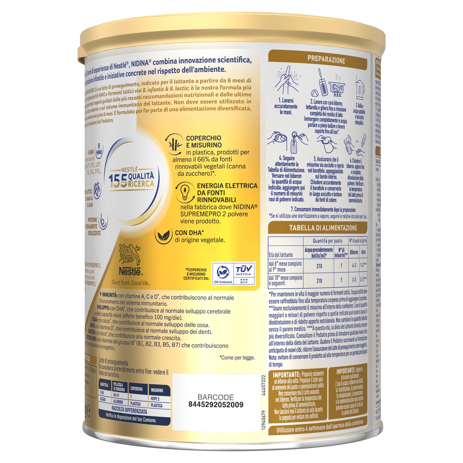 Nidina supremepro 2 latte di proseguimento in polvere da 6 mesi, latta 800g - nestle nidina - Nestlé Nidina
