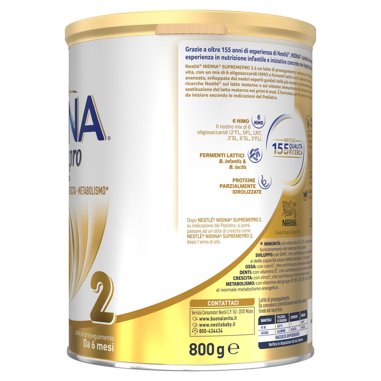 Nidina supremepro 2 latte di proseguimento in polvere da 6 mesi, latta 800g - nestle nidina - Nestlé Nidina