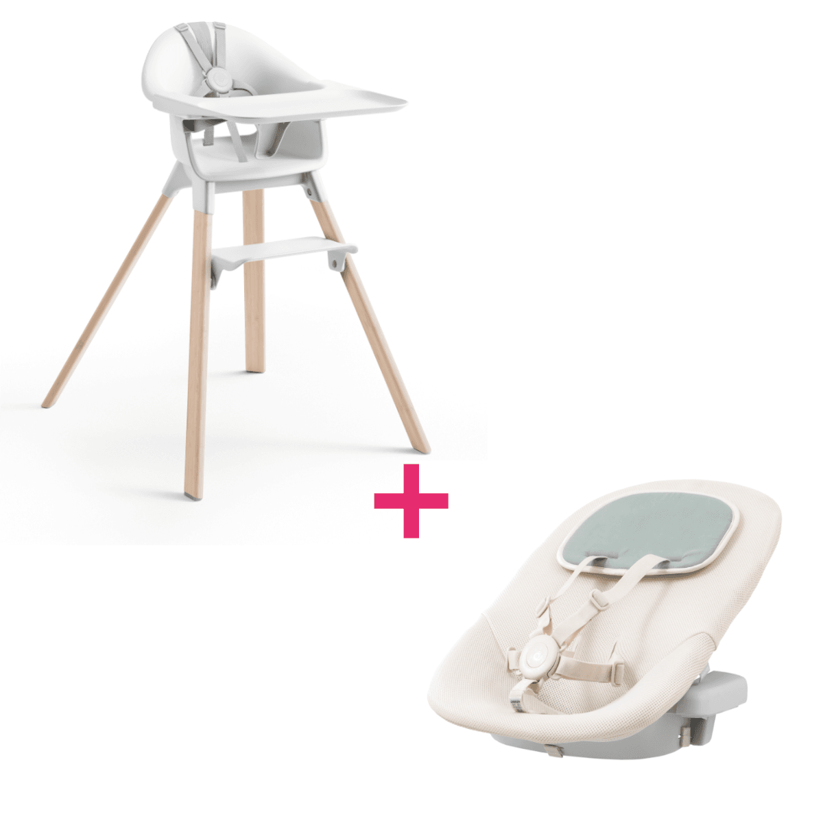 Stokke - clikk high chair white + clikk newborn set cloud grey - 