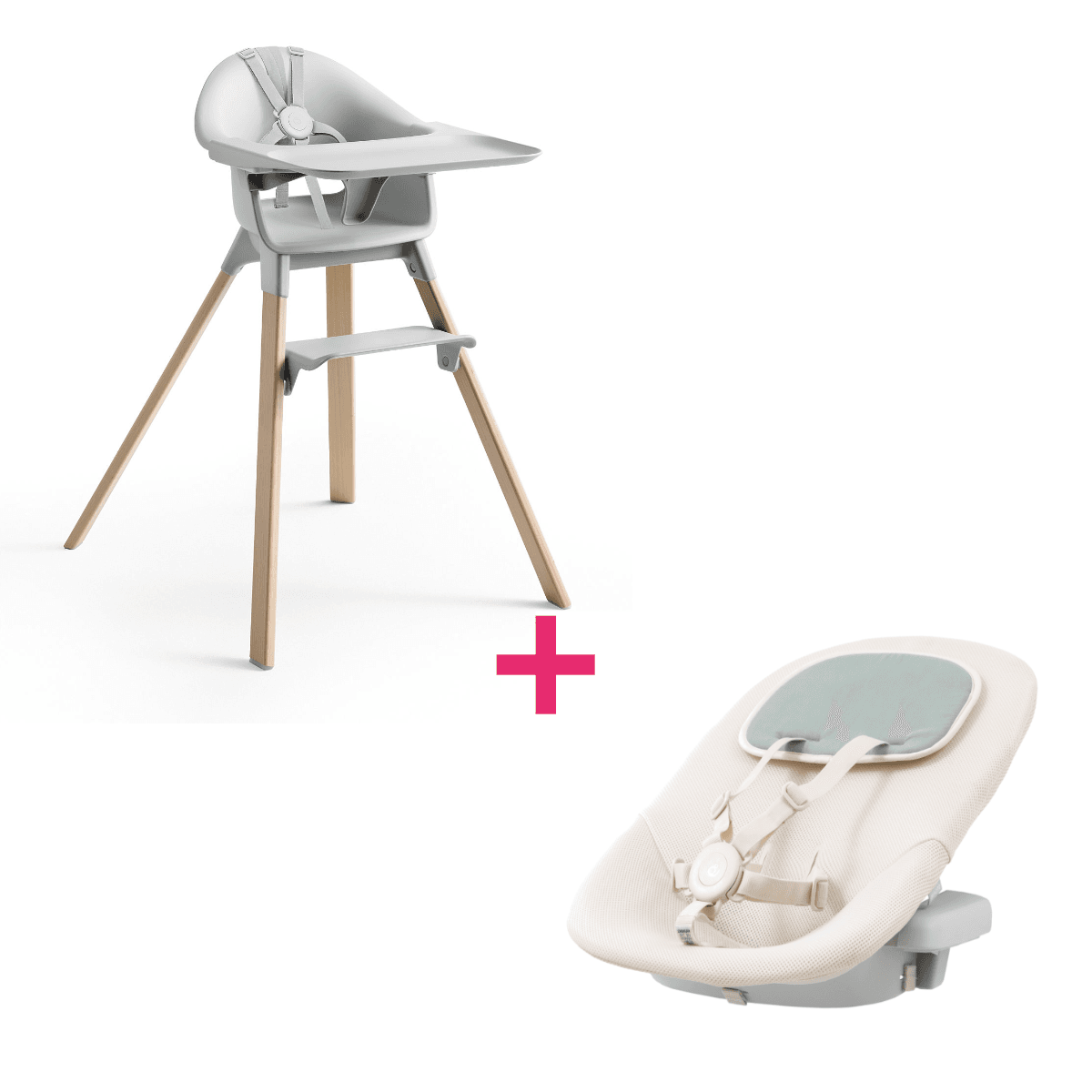 Stokke - clikk high chair cloud grey + clikk newborn set cloud grey - 