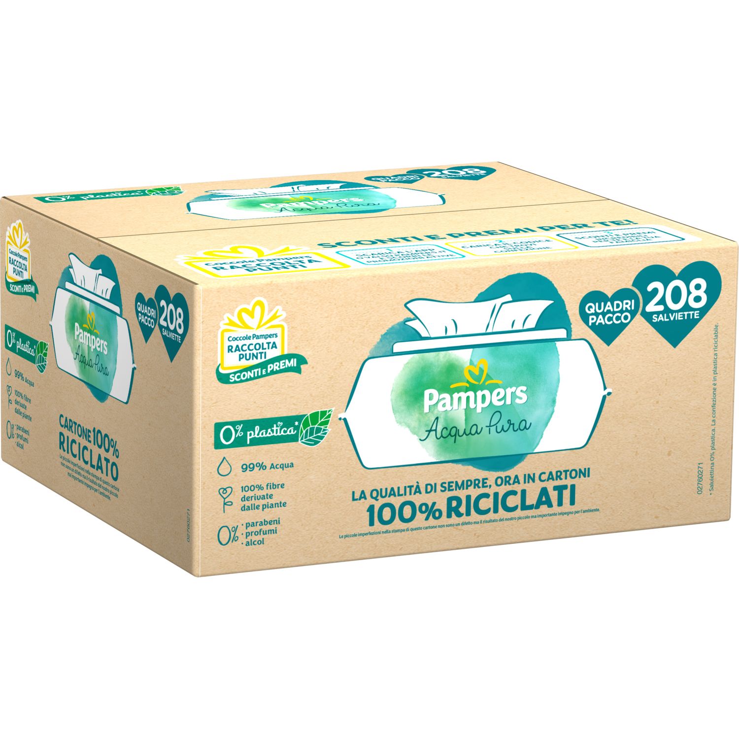 Pampers salviette acqua pura quadri x 208 pz - PAMPERS