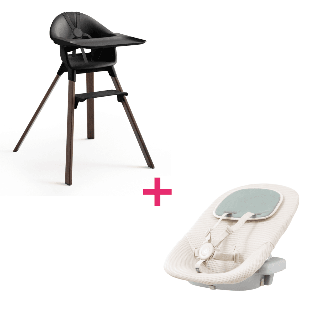 Stokke - clikk high chair black warm brown + clikk newborn set cloud grey - 