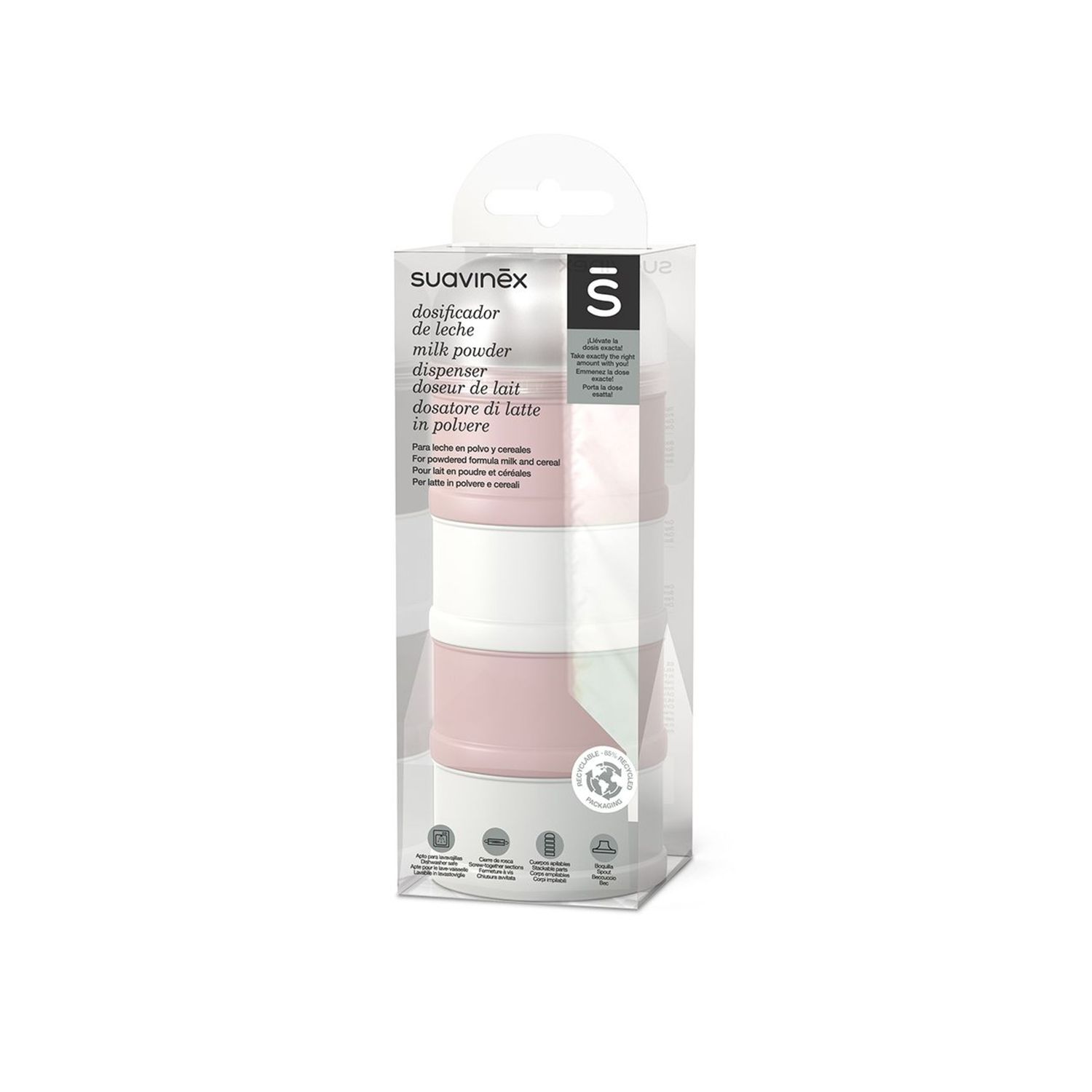 Dosatore latte in polvere collezione bonhomia rosa. 4 scomparti – suavinex - Suavinex