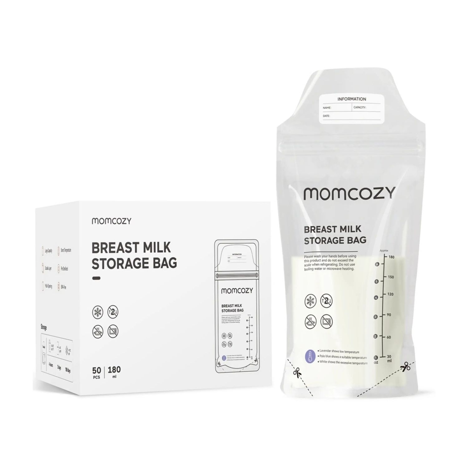 Momcozy sacchetti conservalatte monouso termosensibili 50 pz - MOMCOZY