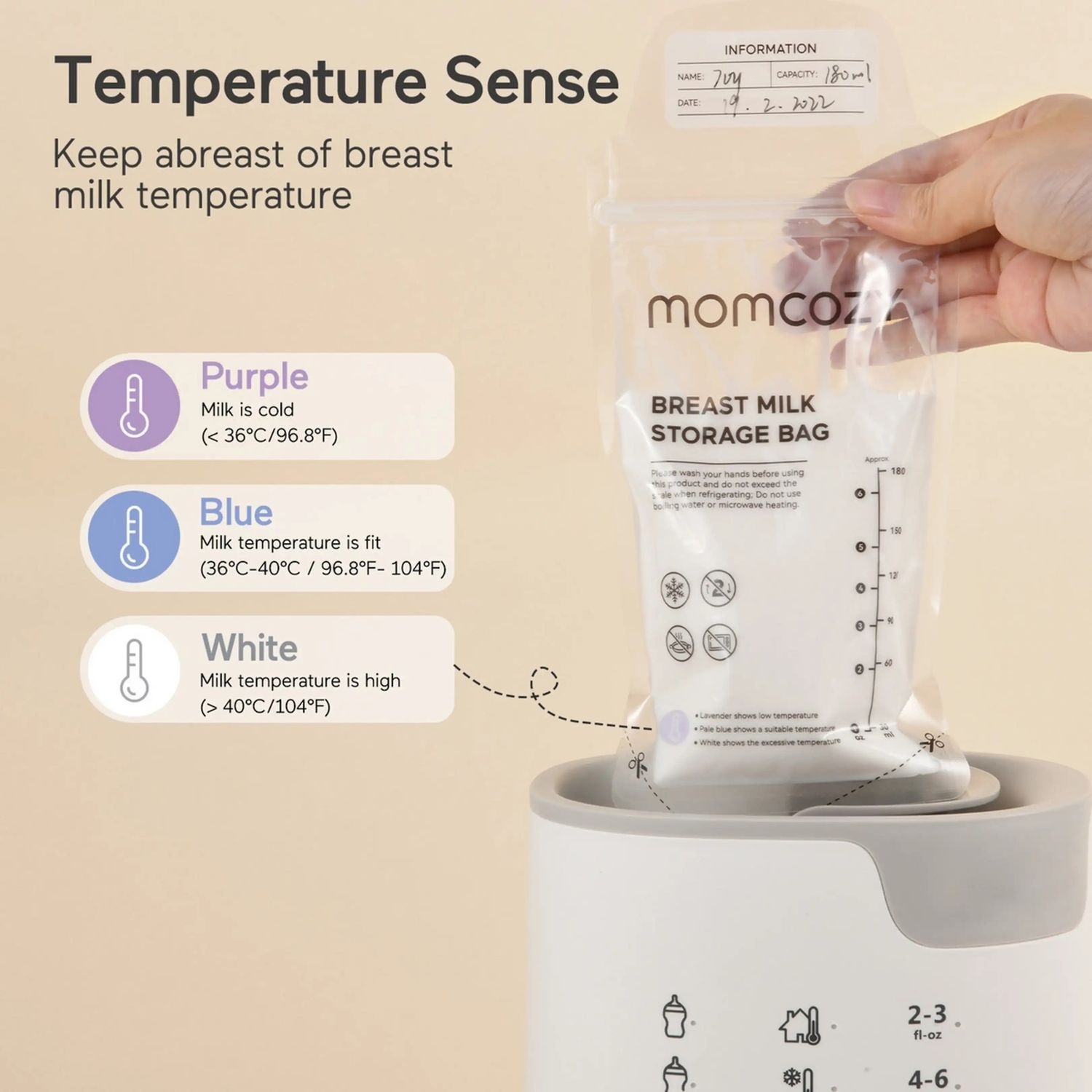 Momcozy sacchetti conservalatte monouso termosensibili 50 pz - MOMCOZY