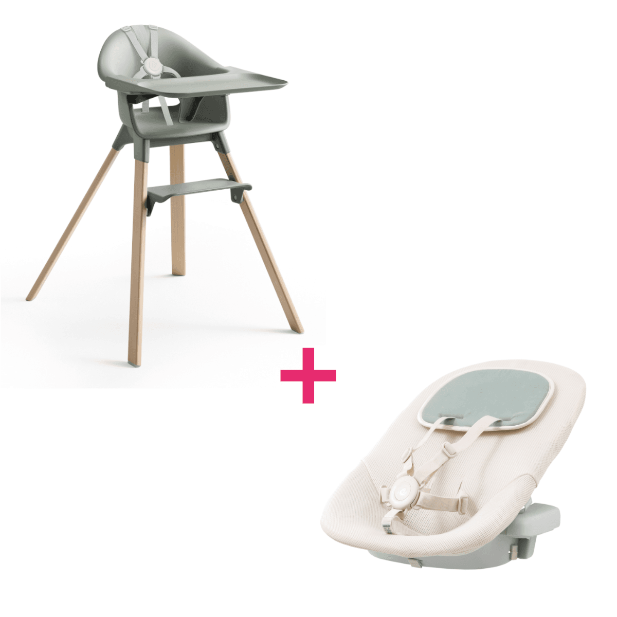 Stokke - clikk high chair glacier green + clikk newborn set cloud grey - 