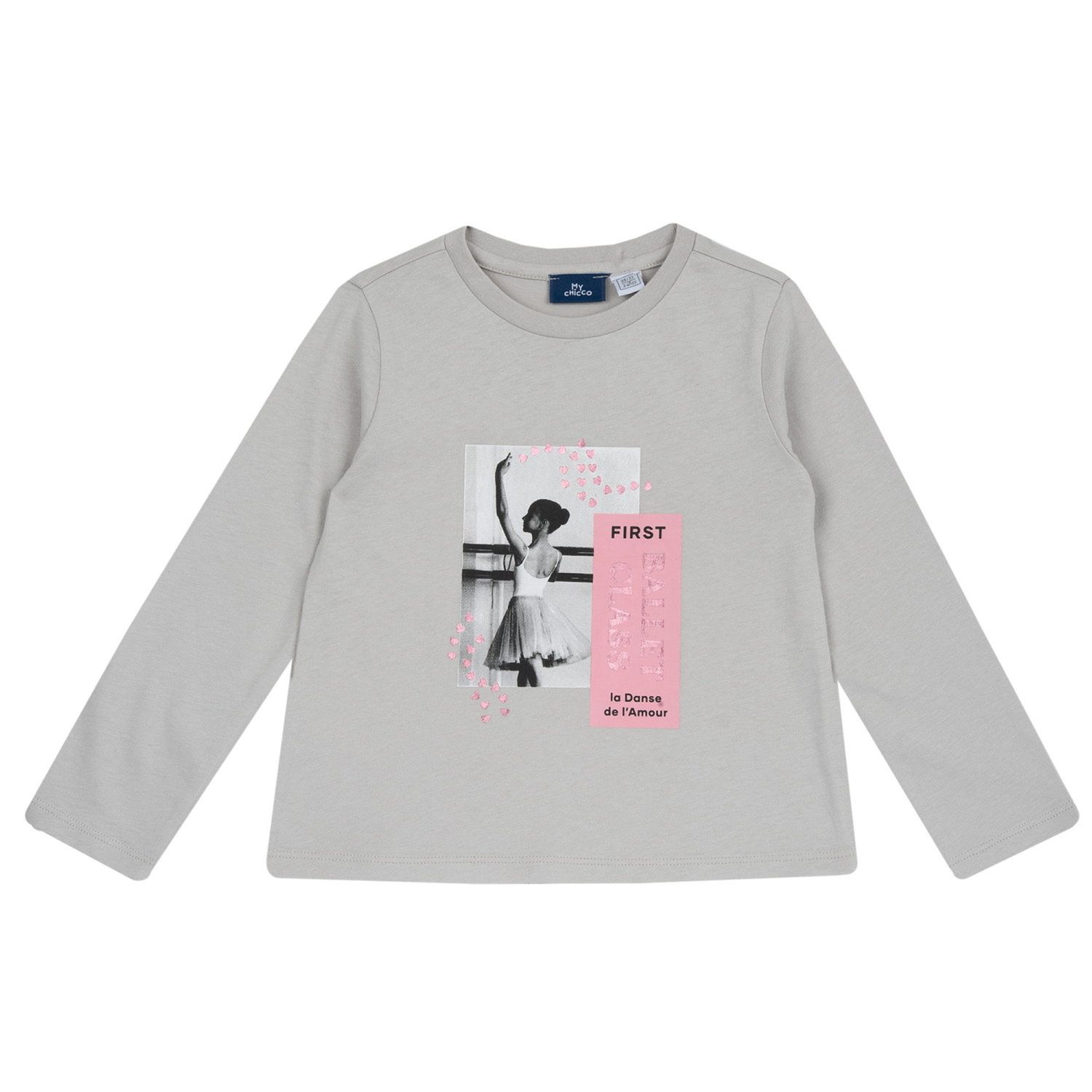 T-shirt chicco maniche lunghe grigia per bambina con stampa ballerina - Chicco