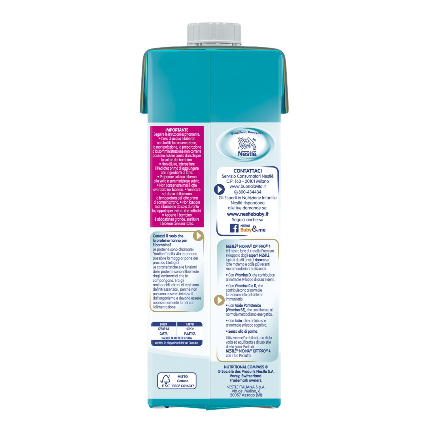 Latte crescita liquido nidina optipro 4 - formato scorta 6x1l - nestlè - Nestle'