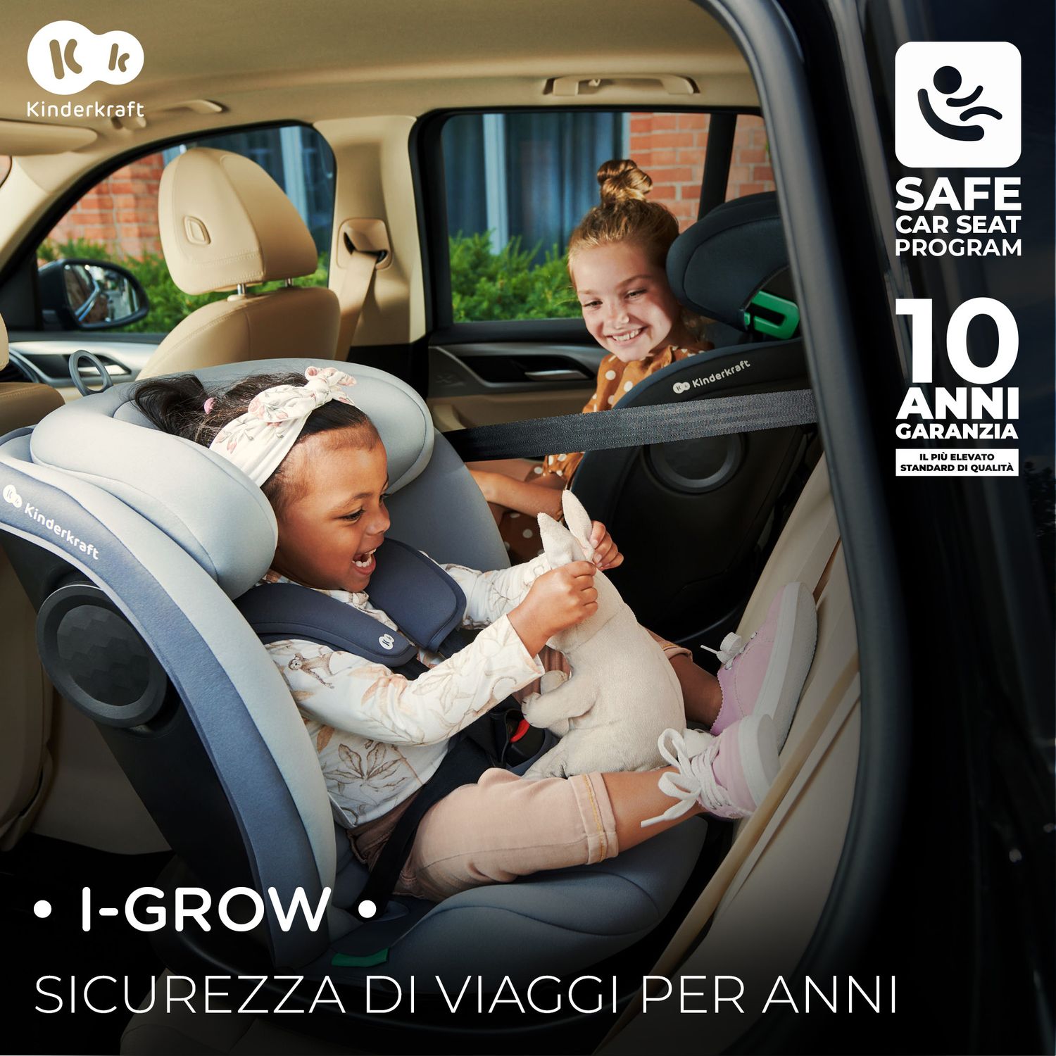 Kinderkraft seggiolino auto i-grow i-size black 40-150cm con base girevole - KinderKraft