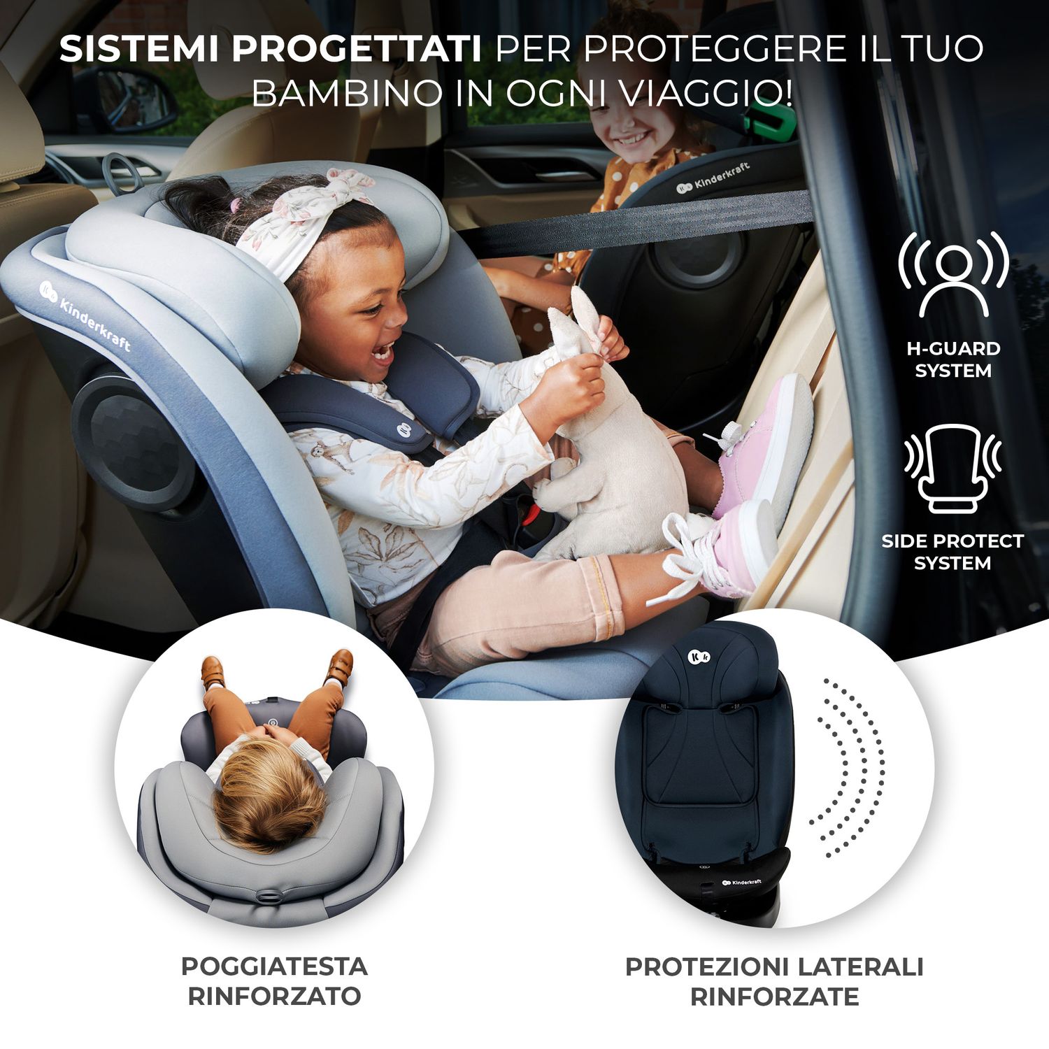 Kinderkraft seggiolino auto i-grow i-size black 40-150cm con base girevole - KinderKraft