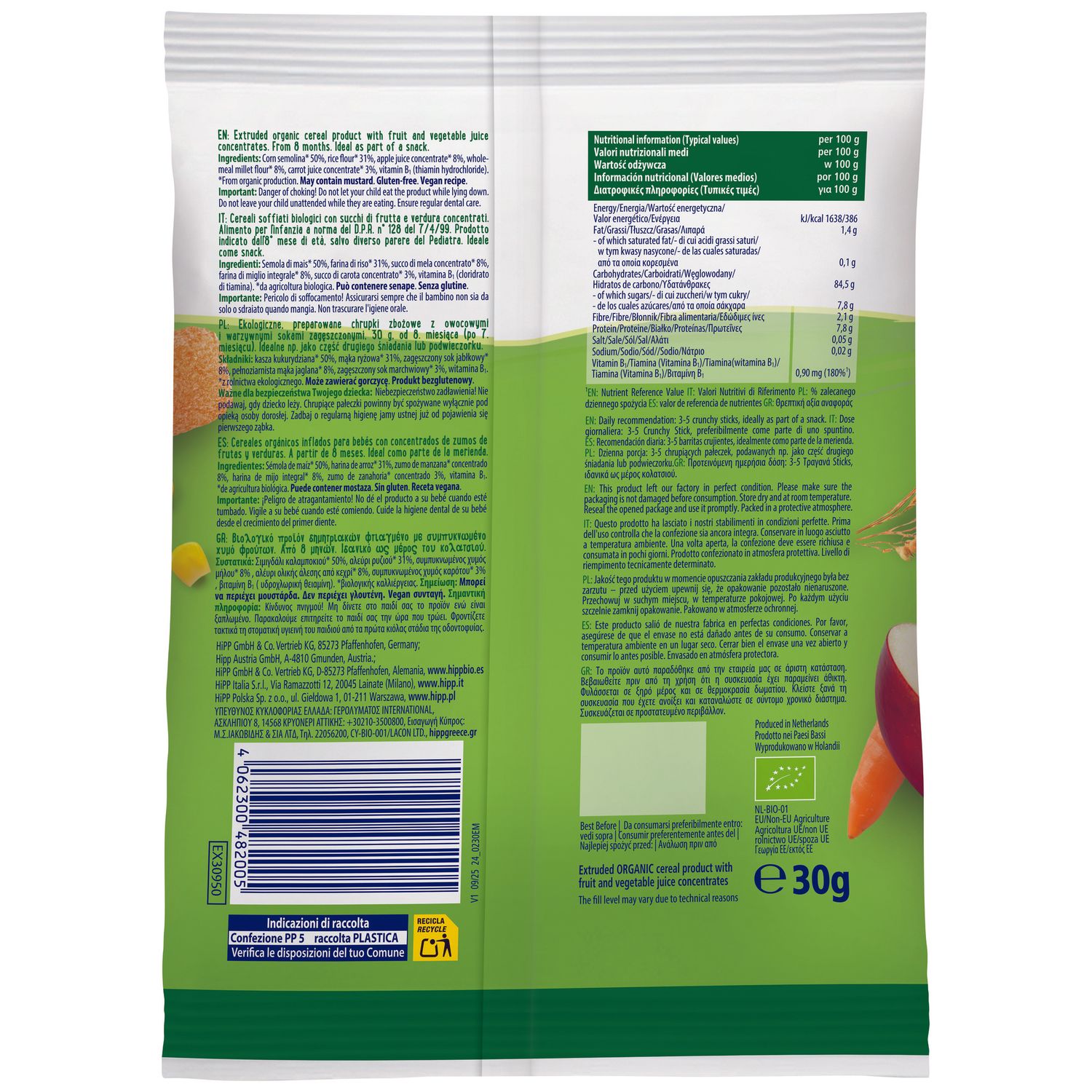 Crunchy sticks mela e carota 30g - hipp - Hipp