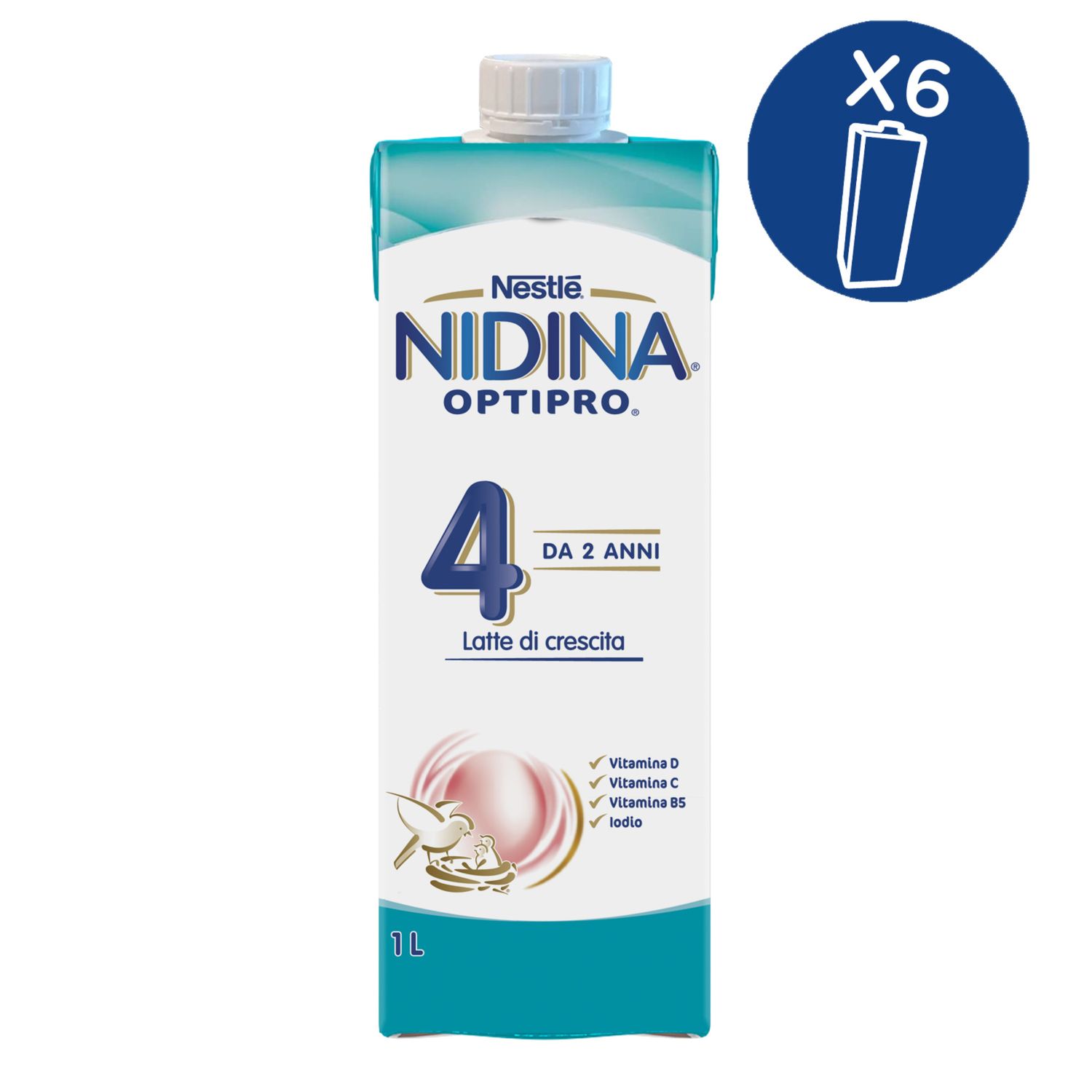 Latte crescita liquido nidina optipro 4 - formato scorta 6x1l - nestlè - Nestle'